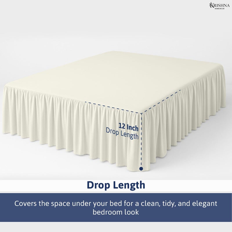 KRISHNA Ruffled Bed Skirt with Split Corners Queen, 100% Microfiber Hotel Quality, 12 Inch Drop Dust Ruffle Gathered Bedskirt with Platform, 60" x 80", Ivory - Image 4